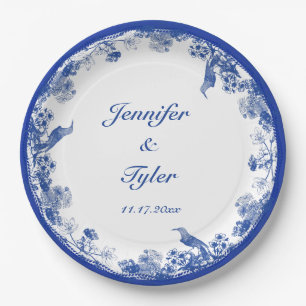 Blau-Weiß-China Muster mit Bird Pappteller