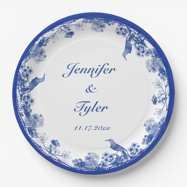 Blau-Weiß-China Muster mit Bird Pappteller (Vorderseite)