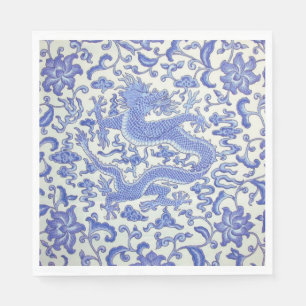 Blau-Weiß-Chinesischer Drache Blumendekoupage Serviette