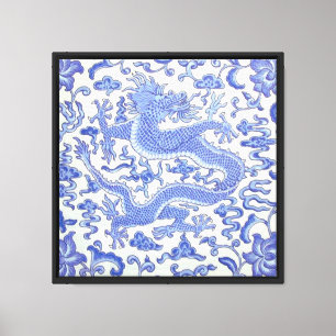 Blau-Weiß-Chinesischer Orientalischer Drache Leinwanddruck