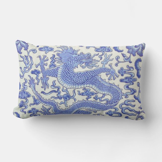 Blau-Weiß-Chinesischer Orientalischer Drache Lendenkissen (Vorderseite)