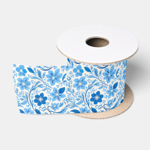 Blau-Weiß Chinoiserie Antikes Blumenmuster Satinband