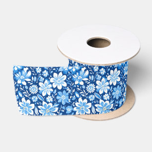 Blau-Weiß Chinoiserie Antikes Blumenmuster Satinband