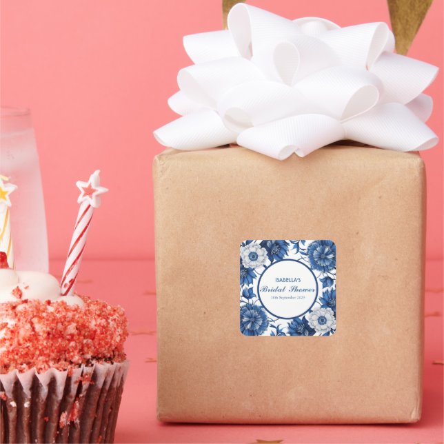 Blau-Weiß Chinoiserie Antique Pattern Bridal Quadratischer Aufkleber (Party)