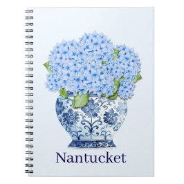 Blau-Weiß-Chinoiserie-Blumen Nantucket-Notizbuch Notizblock