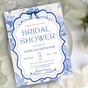 Blau Weiß Chinoiserie Vintages Blumenkohl Teezerem Einladung