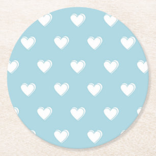 Blau Weiß Cute Einfaches Herz Muster Runder Pappuntersetzer