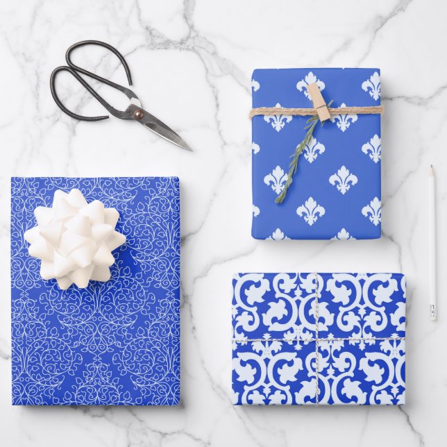 Blau-Weiß-Damaskus Geschenkpapier Set (Vorderseite)