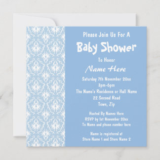 Blau-Weiß-Damast-Muster, individuelle Babydusche Einladung