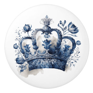 Blau-weiß Delft-Kronen mit Blume Keramikknauf