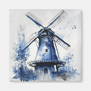 Blau-weiß Delft-Landschaft mit Windmühle Magnet