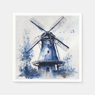 Blau-weiß Delft-Landschaft mit Windmühle Serviette