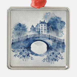 Blau-Weiß-Delft-Landschaft Ornament Aus Metall