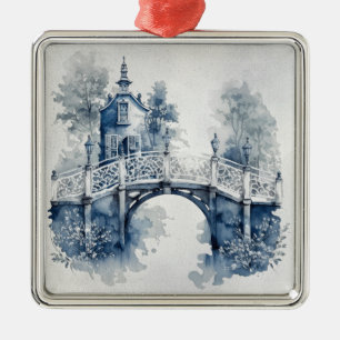 Blau-Weiß-Delft-Landschaft Ornament Aus Metall
