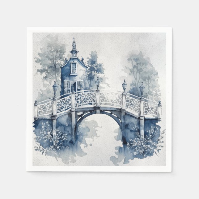Blau-Weiß-Delft-Landschaft Serviette (Vorderseite)