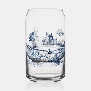 Blau-weiß Delft-Schiff mit Dorfszene Dosenglas