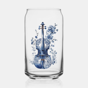 Blau-Weiß-Delft-Stil-Violine mit Blume Dosenglas