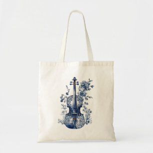 Blau-Weiß-Delft-Stil-Violine mit Blume Tragetasche