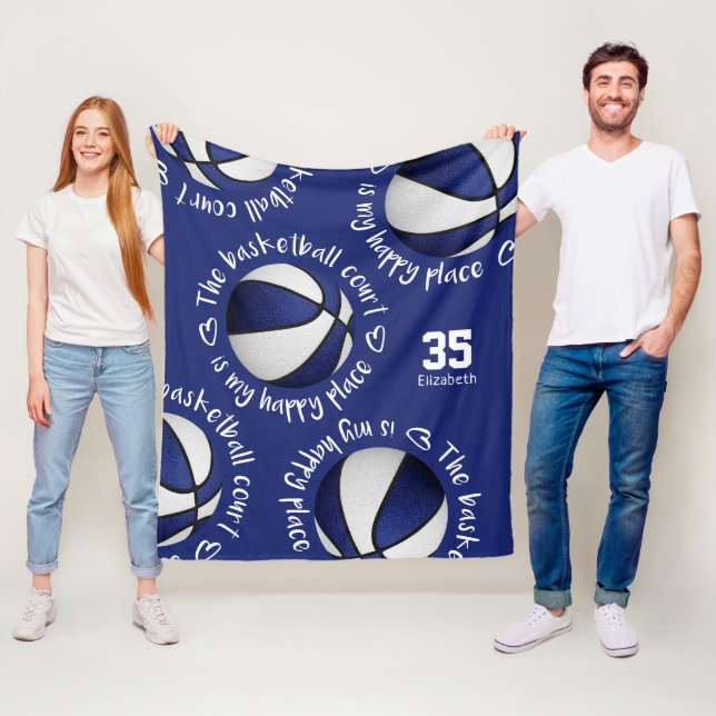 Blau weiß Der Basketballplatz ist mein glücklicher Fleecedecke (Beispiel)