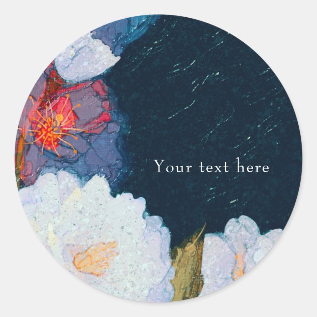 Blau & Weiß Elegant Moderner Chic Floral Gefallen Runder Aufkleber (Vorderseite)