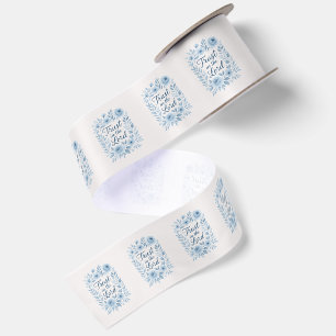 Blau, Weiß, Elfenbein Blumen Aufmunternde Schrift  Satinband