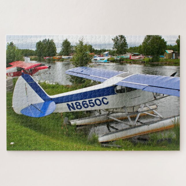 Blau-Weiß-Flugzeug, Lake Hood, Alaska Puzzle (Horizontal)