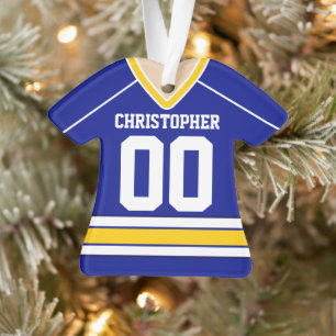 Blau/Weiß/Gelb Custom Hockey Jersey Ornament