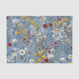 Blau Weiß Gelb Rot Ditsy Pastell Boho Vintage Seidenpapier