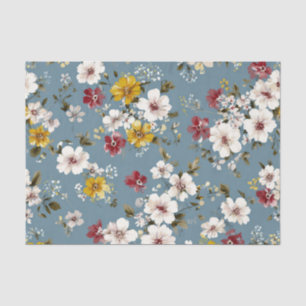Blau Weiß Gelb Rot Ditsy Pastell Boho Vintage Seidenpapier