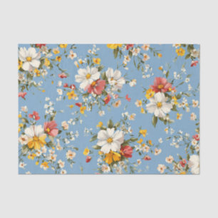 Blau Weiß Gelb Rot Ditsy Pastell Boho Vintage Seidenpapier