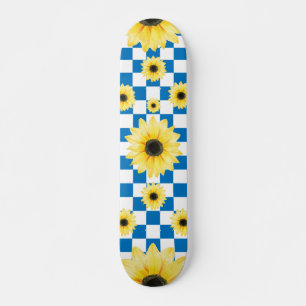blau-weiß Gelb- und Sonnenblumen Skateboard
