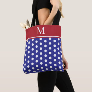 Blau-Weiß Gepunktet Mit Rotem Monogramm