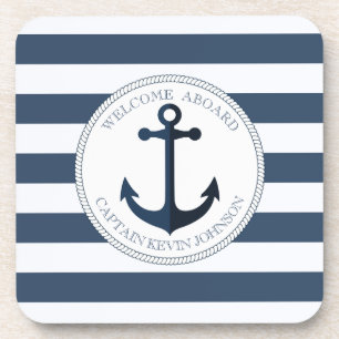 Blau-weiß gestreift mit personalisiertem Anker Getränkeuntersetzer