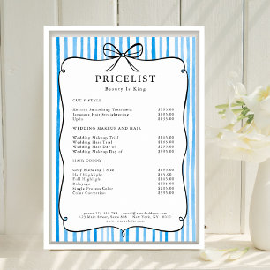 Blau Weiß gestreifte Vintage-Bogen-Preisliste Poster