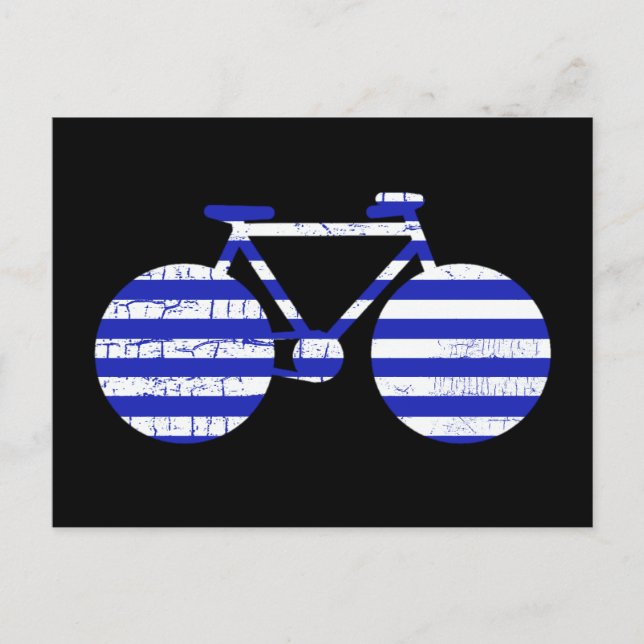 blau-weiß gestreiftes Fahrrad Postkarte (Vorderseite)