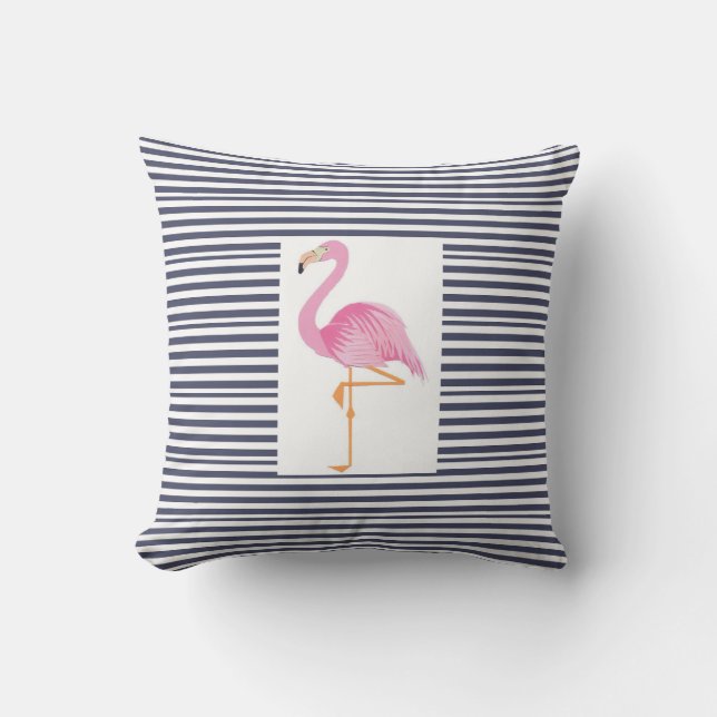 Blau-weiß gestreiftes Flamingo-Kissen Kissen (Vorderseite)
