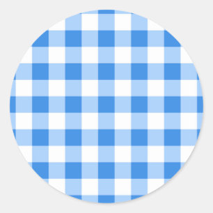 Blau-Weiß-Gingham-Party Runder Aufkleber