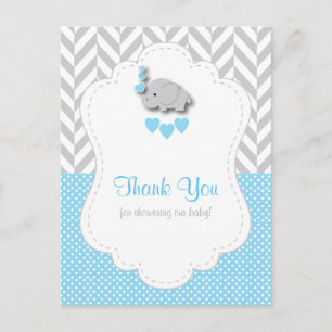 Blau, Weiß, Grau Elefant Baby Shower Danke Postkarte