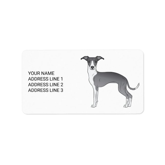 Blau-Weiß-Greyhound mit benutzerdefiniertem Text Adressaufkleber (Vorne)