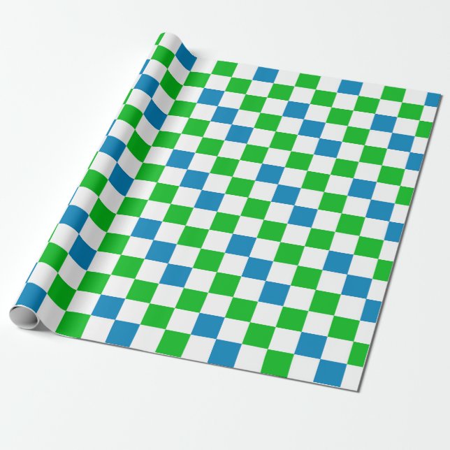 Blau Weiß Grün Kariertes Design  Geschenkpapier (Ungerollt)