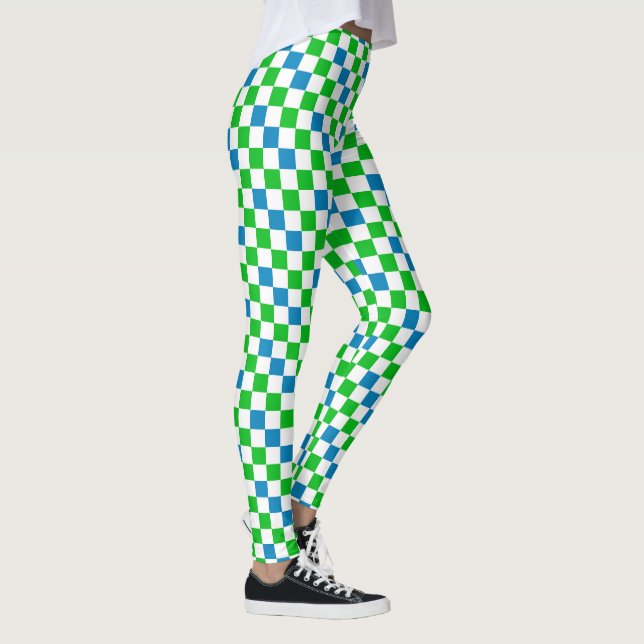 Blau Weiß Grün Kariertes Design  Leggings (Rechts)