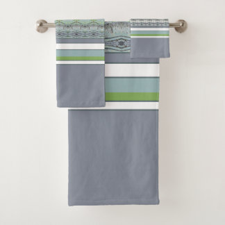 Blau Weiß Grün und Grau Badhandtuch Set