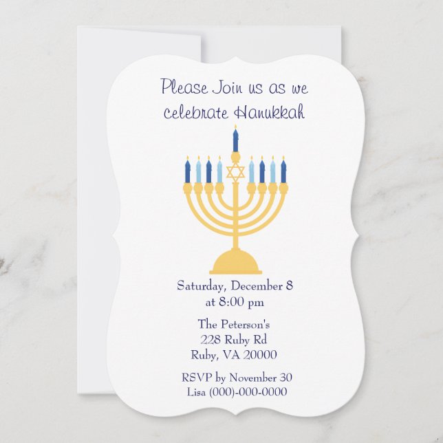 Blau-Weiß-Hanukkah-Party Einladung (Vorderseite)