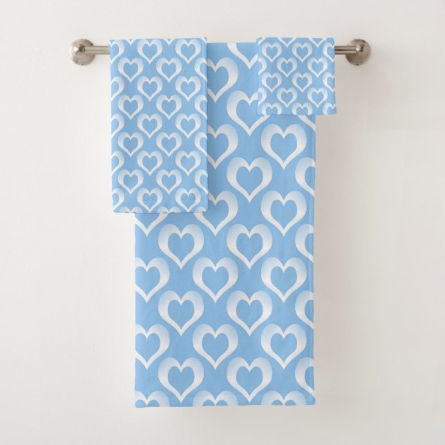 Blau-Weiß-Herzen-Muster Badhandtuch Set (Insitu)