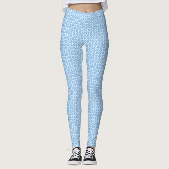 Blau-Weiß-Herzen-Muster Leggings (Vorderseite)