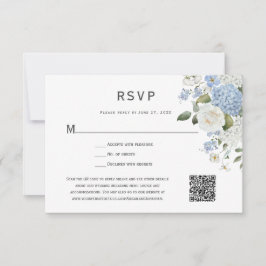 Blau-Weiß-Hydrangea, Weiße Rosen, Blüten RSVP Karte