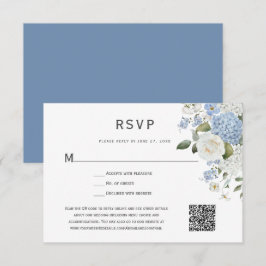 Blau-Weiß-Hydrangea, Weiße Rosen, Blüten RSVP Karte