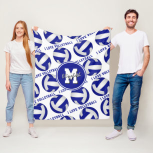 blau-weiß-I-Liebe-Volleyball-Dekoration Fleecedecke
