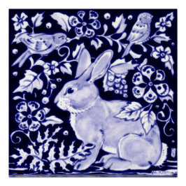 Blau-Weiß-Kaninchen-Poster "Floral Dedham Indigo" Poster