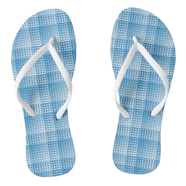 Blau-weiß kariertes abstraktes Muster Flip Flops (Fußbett)
